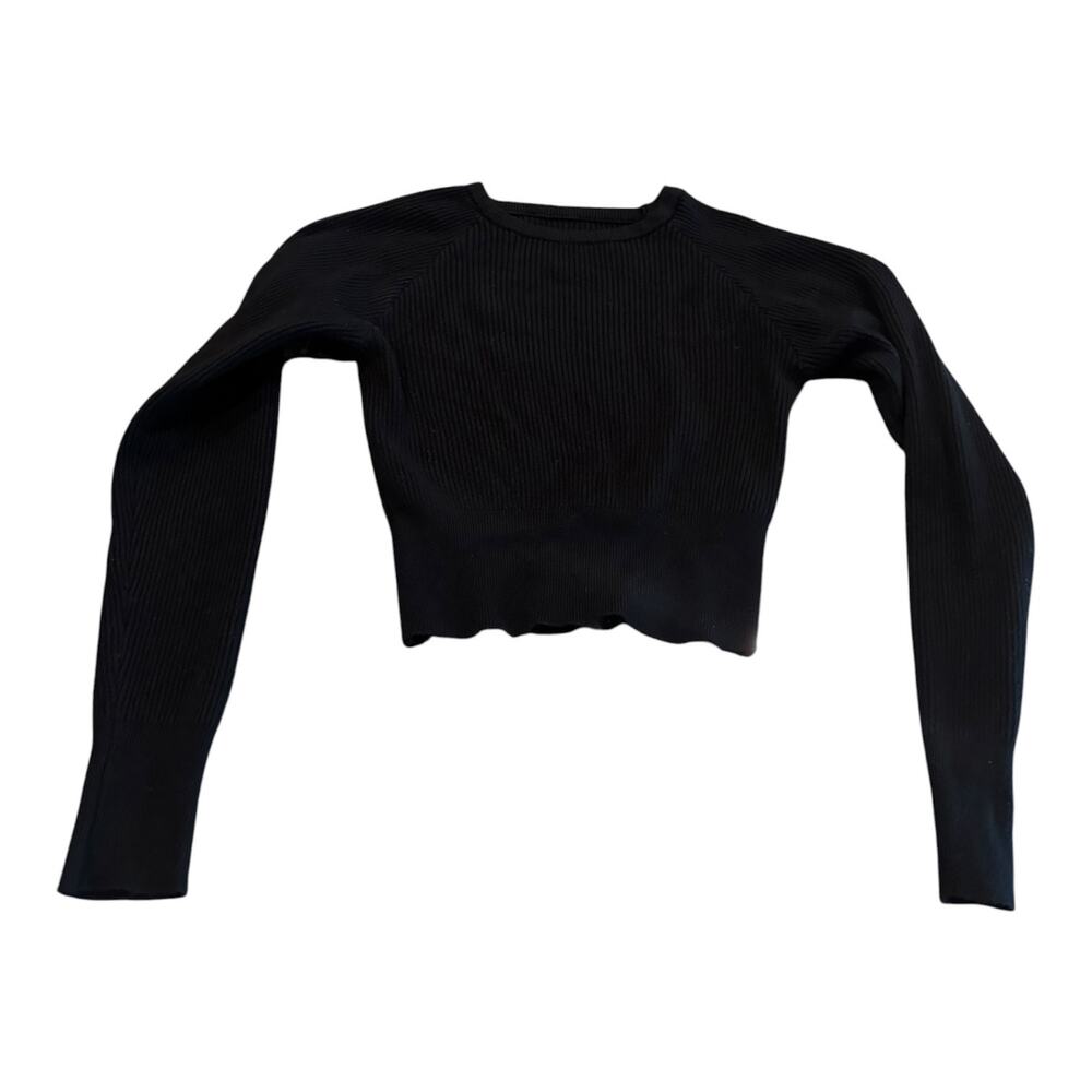 SHEIN Black Ribbed Long Sleeve Cropped Sweater Size M